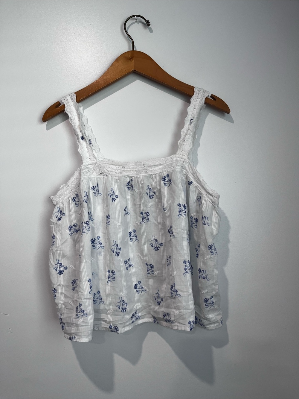 Joie White Tank Top with Blue Floral Print
